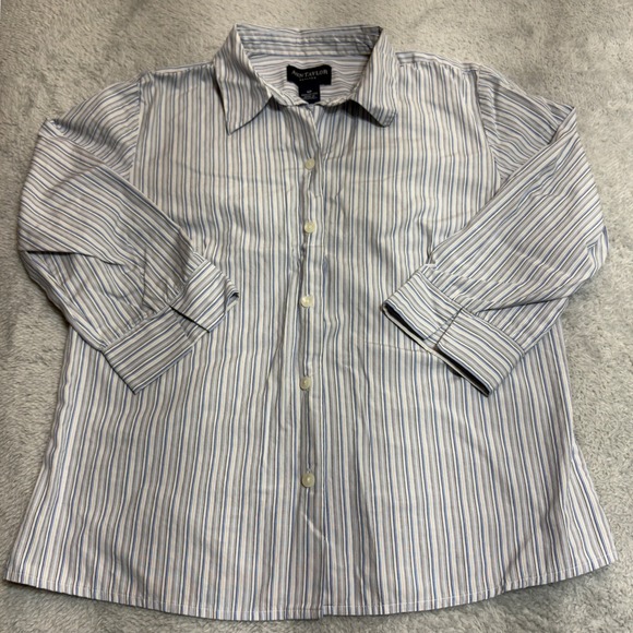 Ann Taylor Tops - Ann Taylor Button Down Shirt Womens 6P Blue Striped 3/4 Sleeve Cotton Blouse